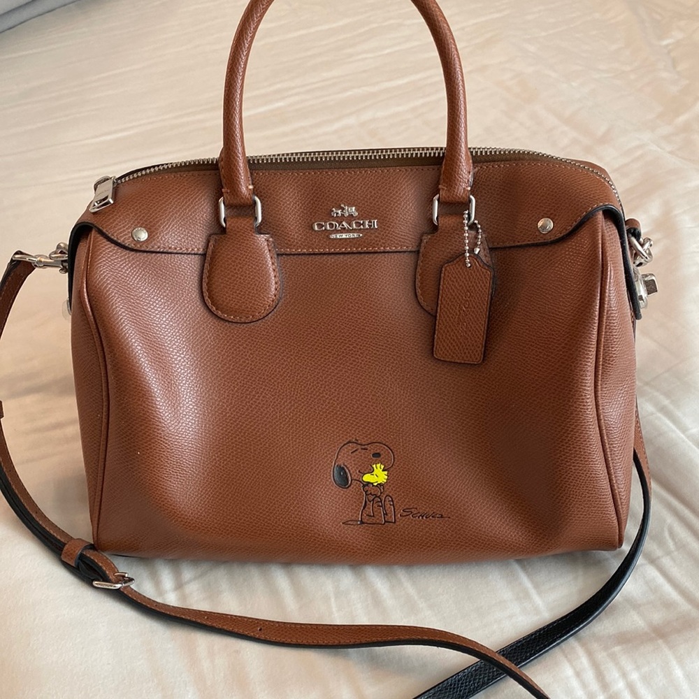 Coach Brown Leather Bag with Snoopy Design